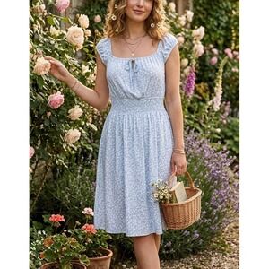 No Boundaries Light Blue Floral Square-Neck Mini Dress